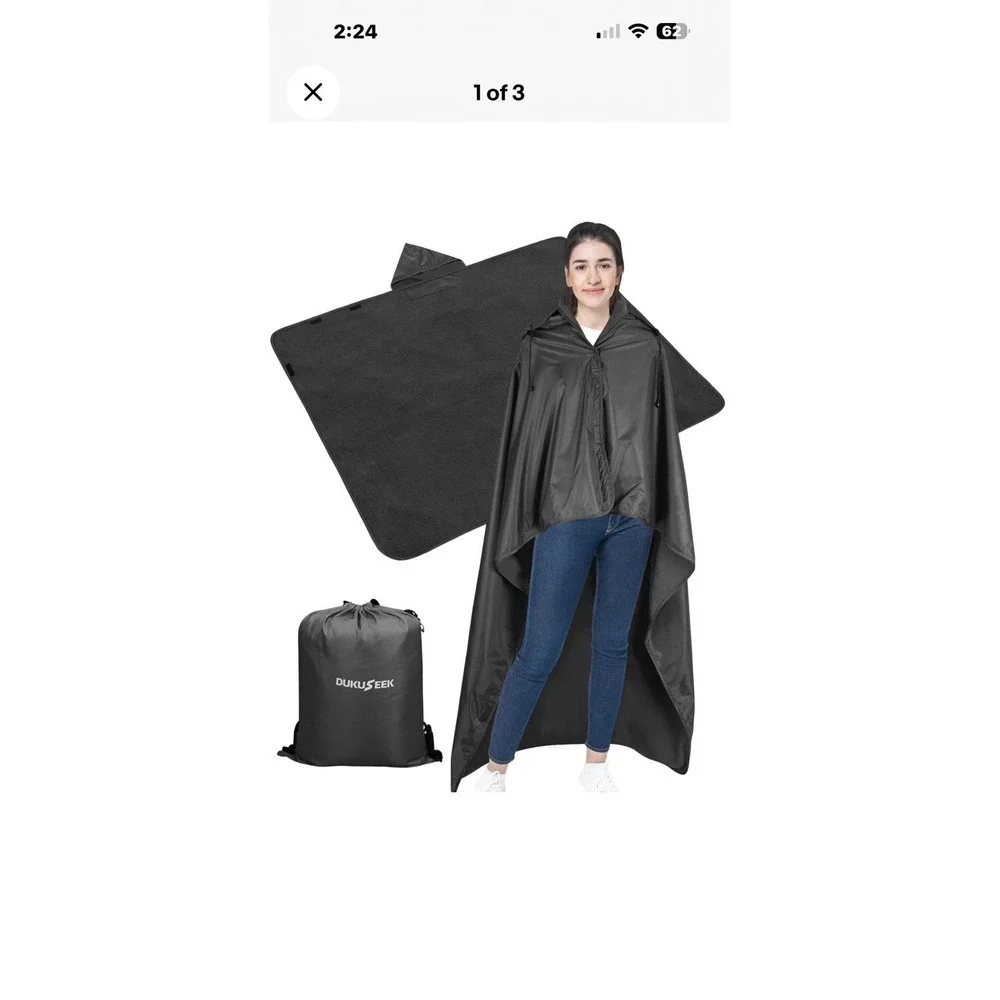 DUKUSEEK Outdoor Waterproof Stadium Blanket with Hood, Windproof Camping Blan...